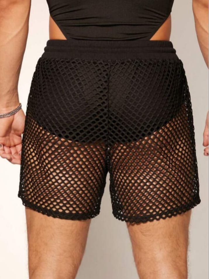 Men's See Through Mesh Drawstring Sleepwear Shirt & Short And t-shirt & Short Set